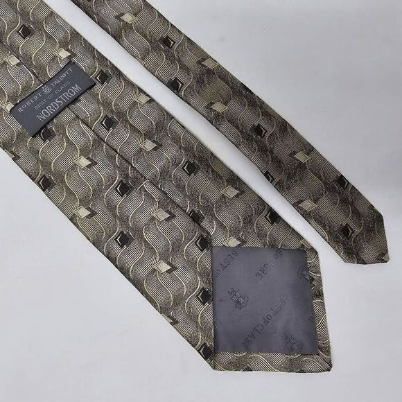 ROBERT TALBOTT BEST OF CLASS SILK TIE CHAMPAGNE SHIMMER GEOMETRIC 4" X 58" - Picture 2 of 2